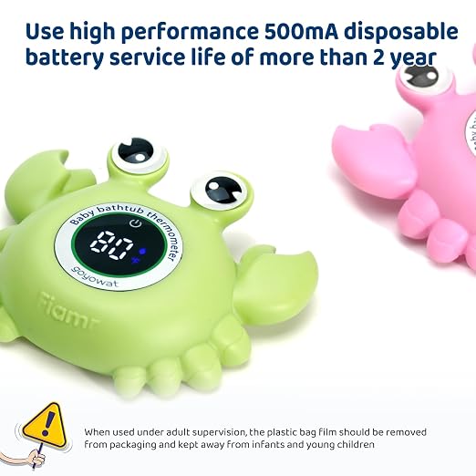Baby Bathtub Thermometer with LED Display Screen+Green Crab toy-2-in-1 | Color Coded Alarm (Cold/Comfortable/hot) Bath Temperature Monitor, Adorable Floating Toys for Infants, Essential for Babies