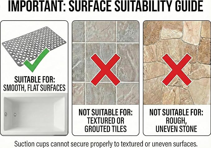 Nonslip Bathtub Mat Extra Soft TPE Bath Mat for Kids, Machine Washable Bathroom Shower Mat, Smooth/Non-Textured Tubs Only, 35L x 16W Inch (Light Gray)