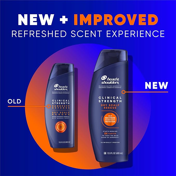 Head & Shoulders Anti-Dandruff Shampoo, Clinical Strength Dry Scalp Rescue, 1% Selenium Sulfide, Seborrheic Dermatitis Relief, Dry Scalp, 13.5 fl oz + Conditioner, 9.1oz