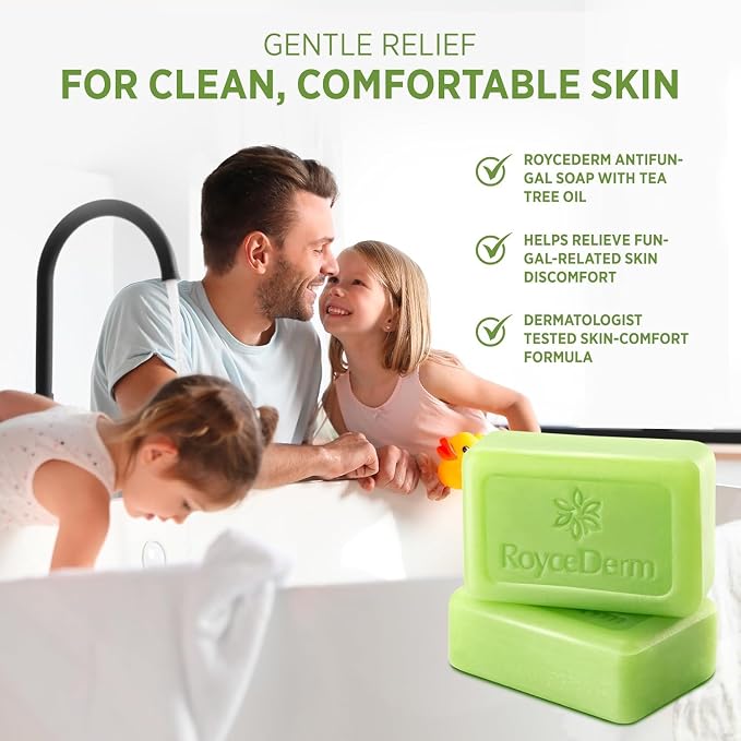 Roycederm Antifungal Bar Soap - Tea tree Oil Soap - Athlete’s Foot Treatment for Jock Itch & Ringworm - Medicated Antifungal Soap with Clotrimazole 1% - Tea Tree Oil Scent, 3 Pack