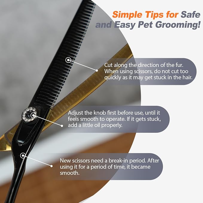 7" Curved Thinner Dog Scissor, Curved Fluffer Scissors, 43 Teeth, 25% Thinning Rate, Professional Pet Shear for Groomer, Ergonomic Dog Grooming Scissor, Dogs Shear for Grooming to remove bulk quickly