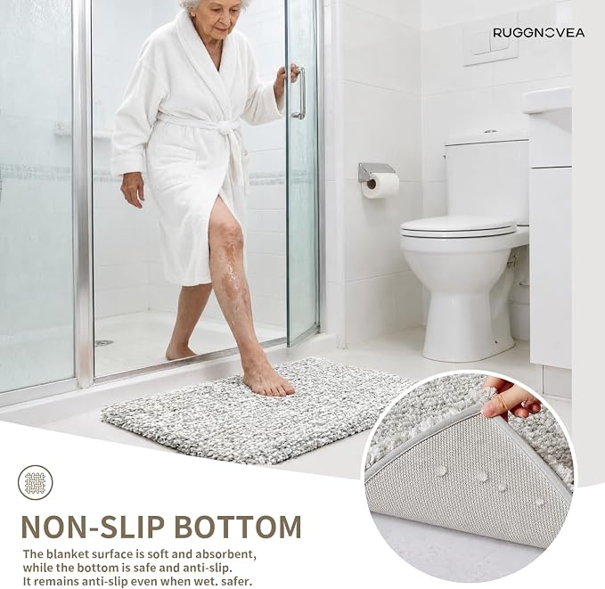 Bathroom Rugs Non Slip Washable 59x24,Ultra Soft Thick Shaggy Absorbent Bath Mats,High Density Foam Latex Non Slip Backing Bath Rugs,Microfiber Bath Mats for Bathroom Floor&Sink,White Grey