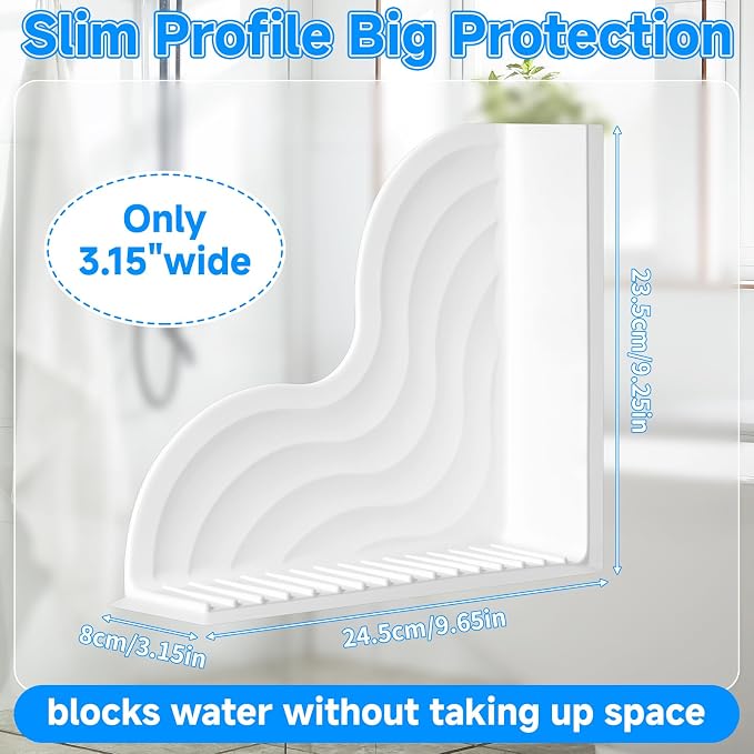 2 PCS Water Splash Guard Shower, No-Adhesive Silicone Splash Guard for Bathtub, Angle Water Stopper, Durable Easy to Remove, Keep Floor Drier (White)