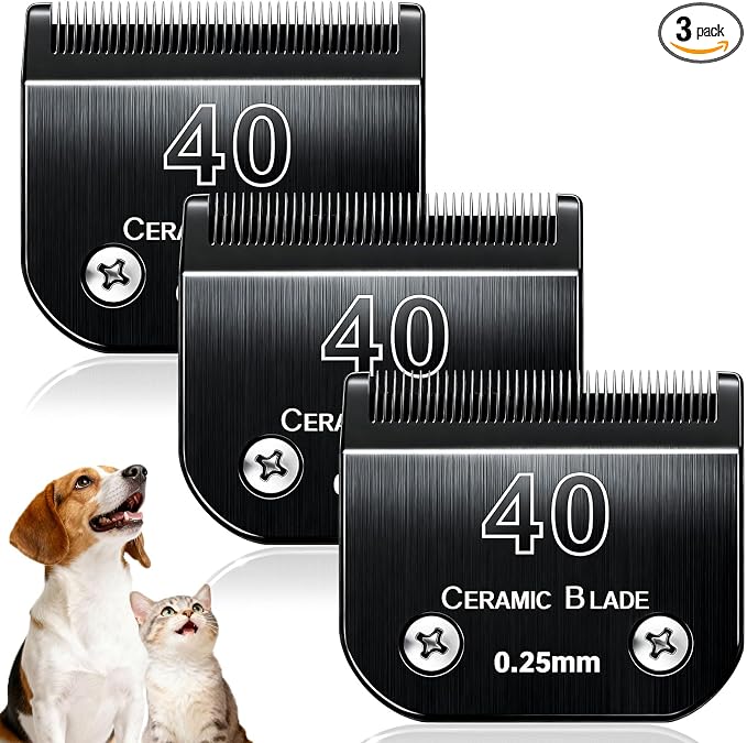 3Pcs Dog Grooming Clipper Blades Replacement for Andis Dog Clipper | Dog Clipper 40 Blades Compatible with Most Oster A5 Wahl KM Series Pet Clippers,Black
