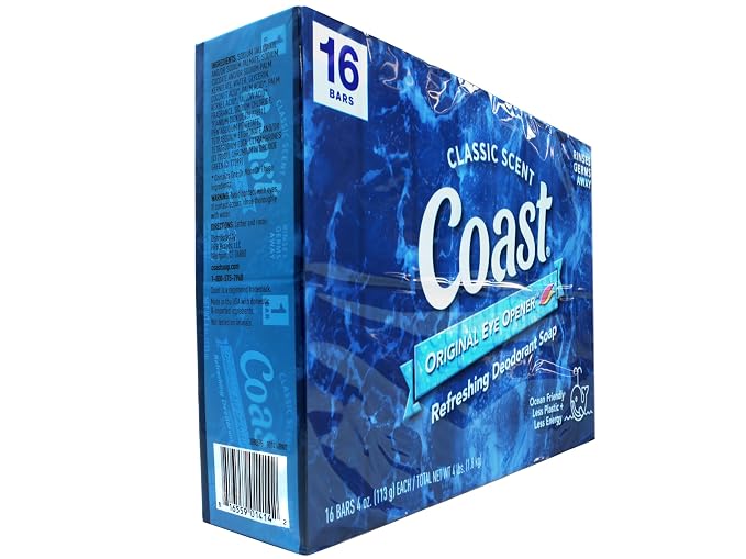 Coast Deodorant Soap Bars Classic Pacific Force Scent, 16 Count (Pack of 2)