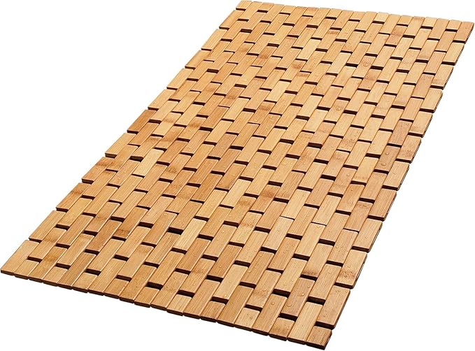 Bamboo Bath Mat - Foldable, 34x18-Inch Wood Bathmat for Bathroom Sauna Spa Door Kitchen Floor and Countertops - Modern Farmhouse Decor Accessory