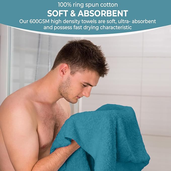 KAHAF COLLECTION 6 Pack Bath Towels Set (27 x 54 Inches) 100% Ring Spun Cotton, Lightweight, Quick Dry, Highly Absorbent Towels (Teal, (27x54) Inches)