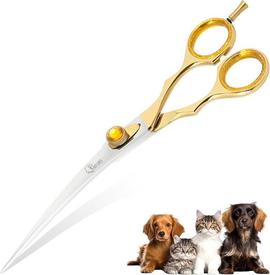 7.5 Inch Curved Grooming Scissors for Dogs and Cats – Professional Pet Grooming Shears for Face, Paws, Body and Tail – Sharp, Smooth, Ergonomic Curved Blades for Salon Groomers and Home Use