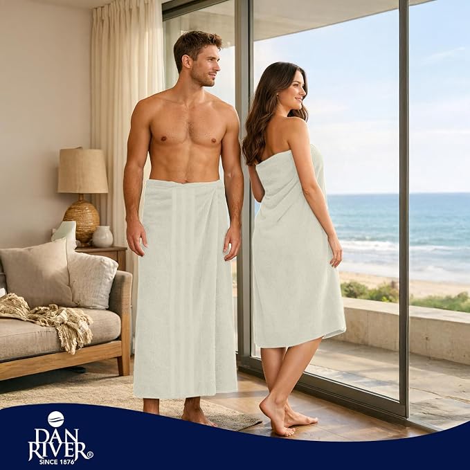 DAN RIVER 2 Pack Bath Sheets Extra Large 35x70, Large Bath Towels for Adults, XL Oversized Heavy Duty Towel Set, 600 GSM 100% Ring Spun Cotton, Soft Quick Dry, Ivory