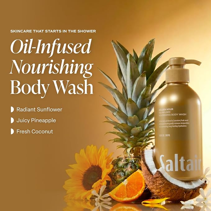 Saltair Body Wash 2-Pack – Moisturizing Body Wash with Vitamin E & Hydrating Oil Blend – Scented Shower Gel for Women and Men – Golden Hour Scent, 2x 17oz – Vegan, Cruelty-Free, Paraben-Free