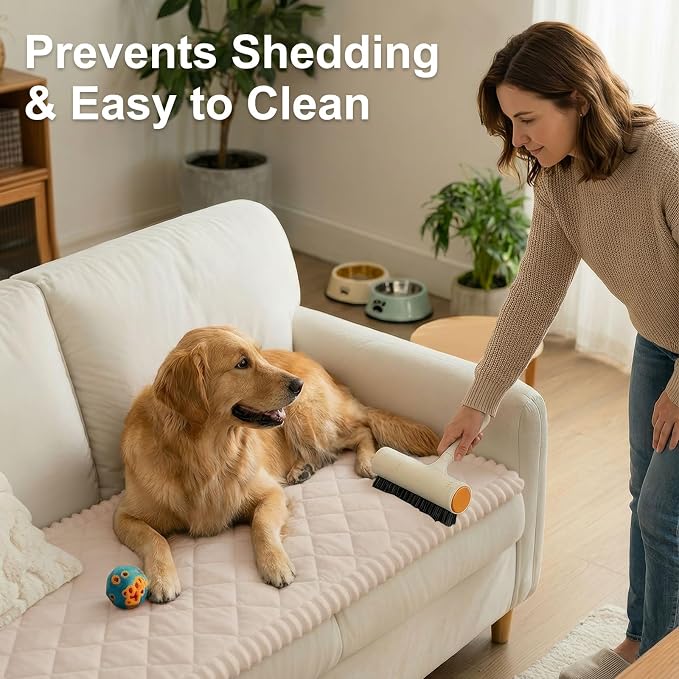 Smiry Couch Cover for Dogs, Non Slip Washable Pet Sofa Protector for Large Dogs, Cats, Fuzzy Plush Sofa Covers for 3 Cushion Couch, Against Fur, Dirt & Scratch Resistant, Apricot, 27.6"×82.7"