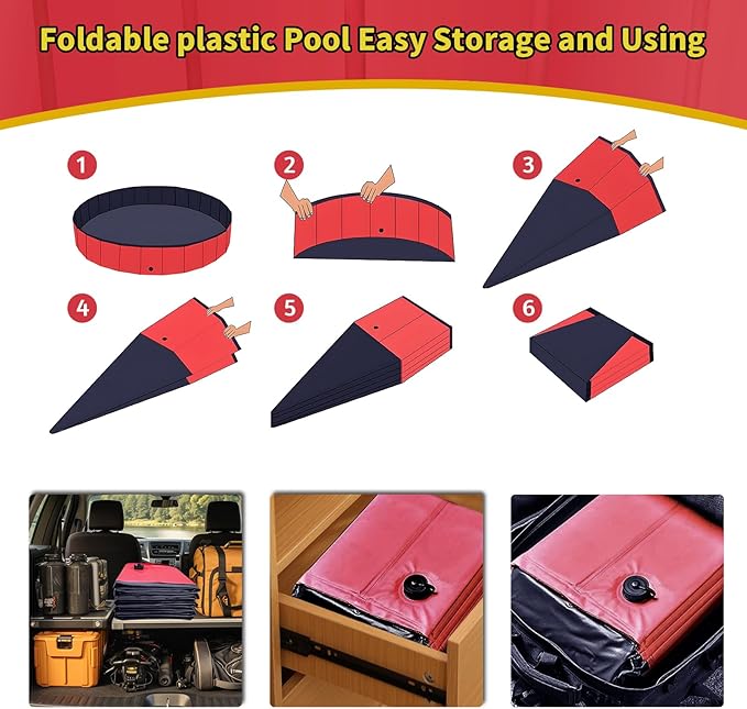CACSPS Foldable Dog Pool, 79" x 14" Large Kiddie Pool with Hard Plastic, Non-Slip Dog Bath Tub for Outdoor Backyard, Collapsible Dog Swimming Pool for Kids Dogs Pets (Red)