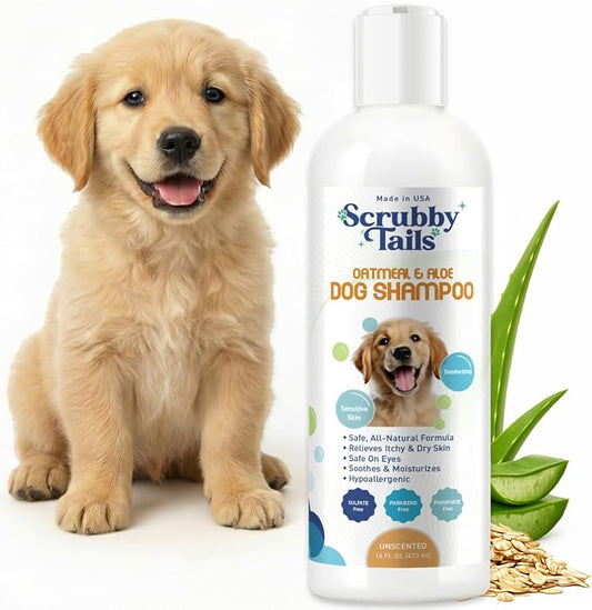 Organic Dog Shampoo - Puppy Oatmeal Shampoo for Itchy Skin Relief - Hypoallergenic for Sensitive Skin,for Dogs of All Ages,Deodorizes Smelly Dogs,Tearless,Made in USA, 16oz (Unscented)