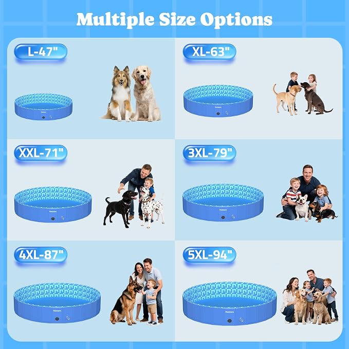 Foldable Dog Pool with RGB LED Light, 87" Collapsible Hard Plastic Kiddie Swimming Pool with Remote for Small Medium Large Doggie Kitty Puppy, Pet Bathing Tub Wading Pool for Dogs Blue