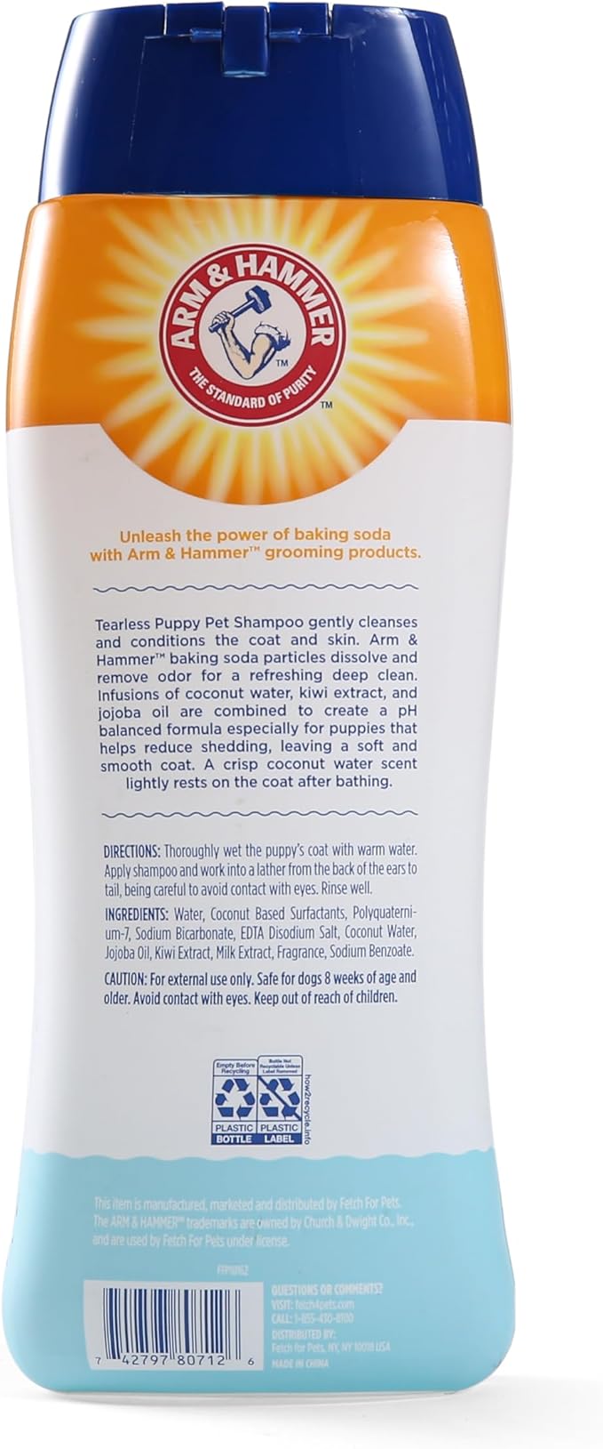 Arm & Hammer for Pets Tearless Puppy Shampoo, Gentle Tearless Formula for Puppies and Dogs, Baking Soda Odor Control, Coconut Water Scent, pH Balanced, 20 Fl Oz