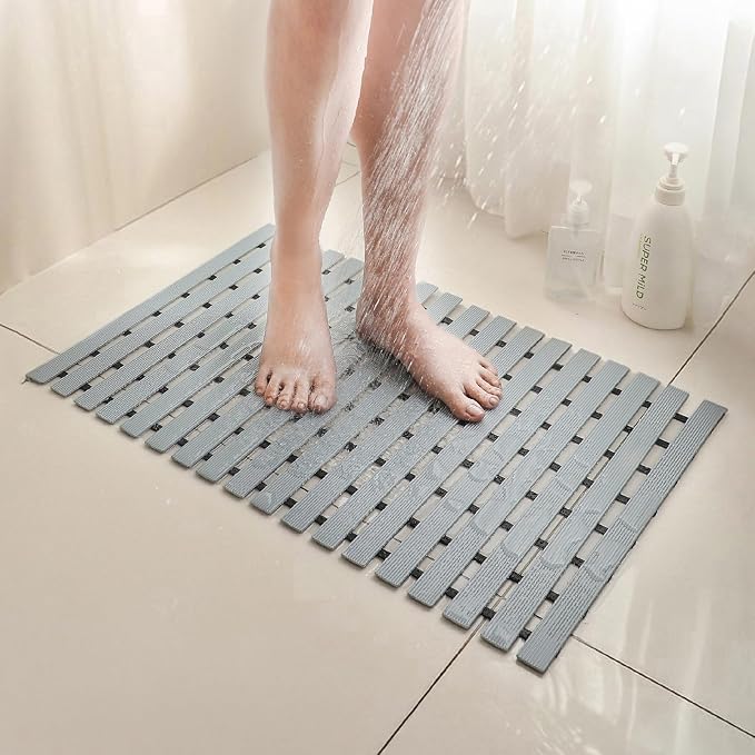 SHIMOYAMA Shower Floor Mat, Non Slip Bathtub Mat with Double-Sided Anti-Skid Design, 26 x 17 Inch Absorbent Quick-Dry Shower Mat for Bathroom Floor, Gray