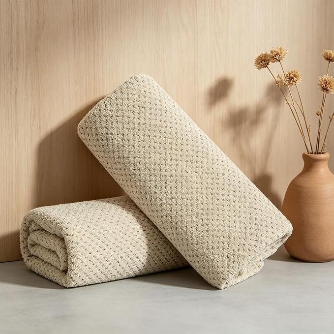 2 Pcs Camel Hand Towel Set 16"x31" Soft Highly Absorbent Quick Dry Bathroom Towels Polyester Plush Towels Set Woven Towels for Bathroom Kitchen Hotel Spa Gym