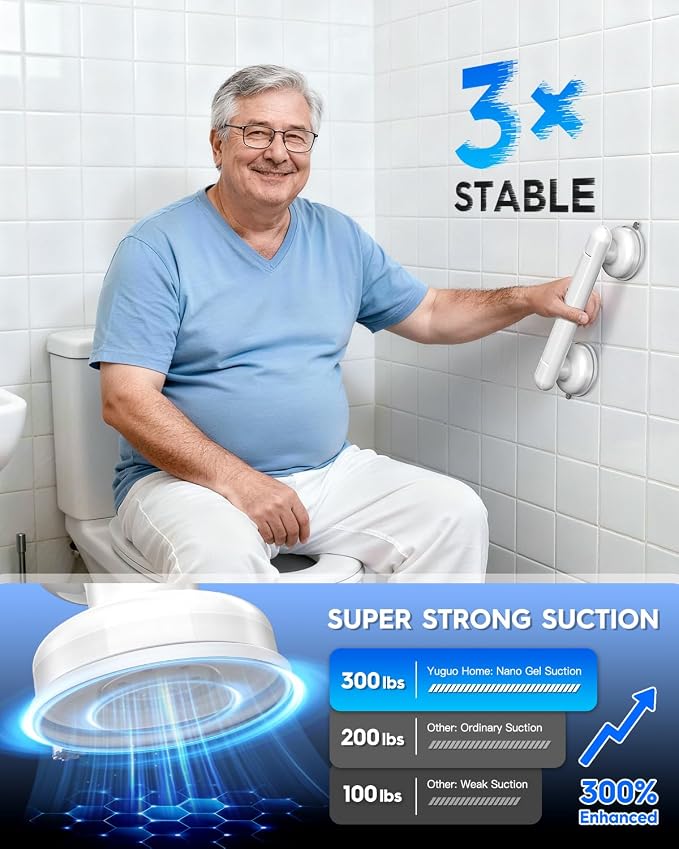 Upgraded Grab Bars for Shower Bathtub Bathroom Wall, Heavy-Duty Suction Grab Bars Shower Handle Safety for Elderly Seniors Handicap, No Drilling Tool-Free, Easy Removal and Reusable (White)