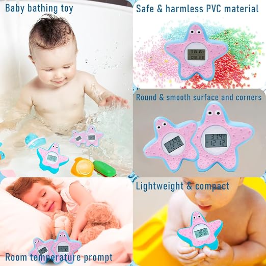 Baby Bath Tube Thermometer LED Display Warning Alarm/Timer Function, Baby Safety Water Thermometers for Bathtub Pool Floating Tub Toy Gift for Infants Newborn Toddlers Kids Room Temperature Essentials