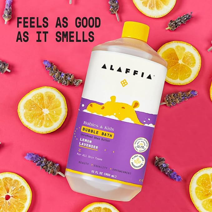 Alaffia Bubble Bath for Babies & Kids, Lemon Lavender 2-Pack – Long-Lasting, Moisture-Rich Bubbles with Shea Butter, 32 Fl Oz Ea