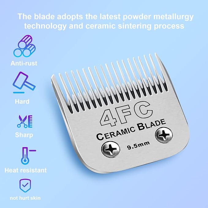 4FC Detachable Dog Blades Compatible with Andis/Oster A5 Grooming | Compatible with wahl km10 dog clipper,Cut Length 3/8"(9.5mm),Made of Ceramic Blade & Stainless Steel Blade,2 PACK