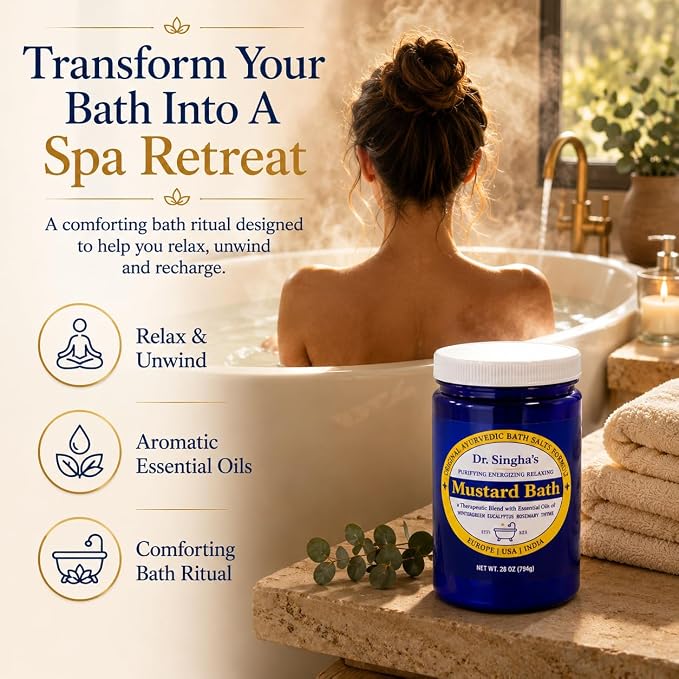 Dr. Singha's Mustard Bath Soak – Aromatherapy Bath Salts with Mustard Seed & Essential Oils for Muscle Relaxation, Stress Relief & Soothing – Epsom Salt Alternative, 28 oz