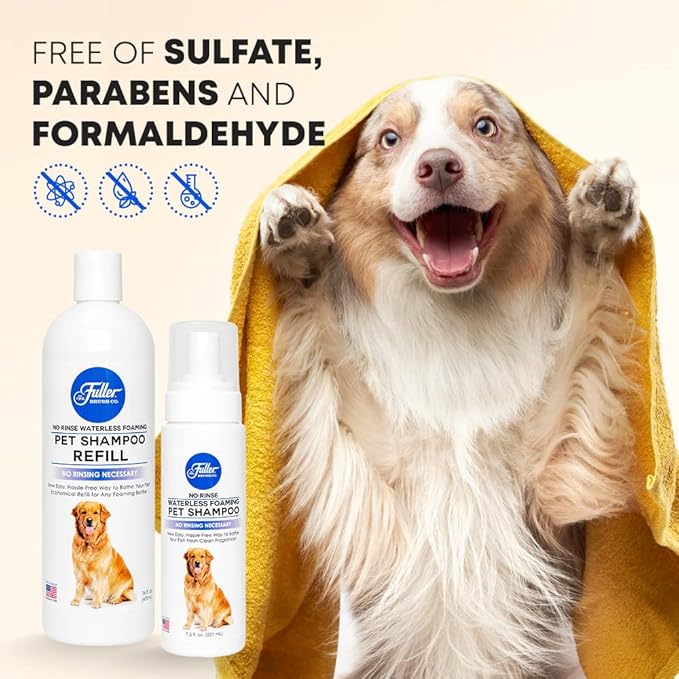 Fuller Brush Waterless Foaming Pet Shampoo + 7.5 oz Shampoo with 16 oz Refill Bottle, Dry Shampoo for Dogs Cleans, Conditions & Moisturizes – Fresh Clean Fragrance