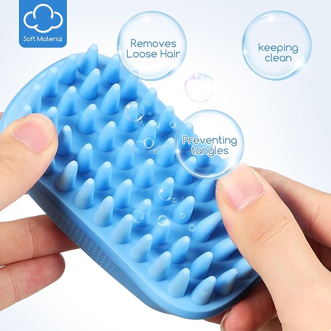 Happyyami Dog Bath Brush Tpe Dog Shampoo Brush for Bathing Washing with Non-Slip Grip Removes Loose Hair Pet Massage Scrubber for Cats Dogs Puppy Grooming 4.72 X 2.55 X 1.57 in