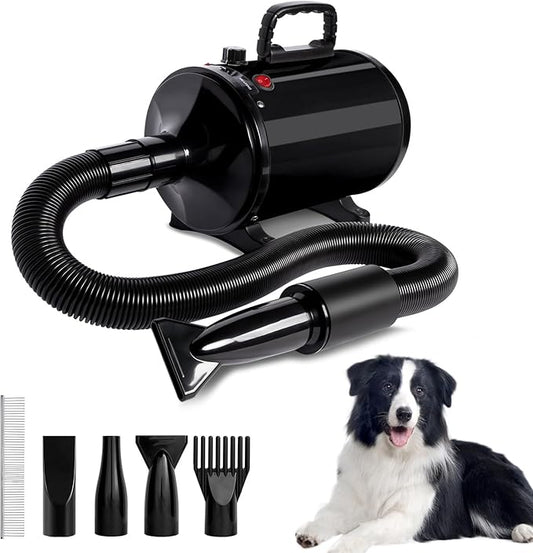 IVY&LANE Dog Hair Dryer for Pet Grooming,High Velocity Dog Dryer Force Blower with 4 Nozzles,Adjustable Speed and Temperature Control Dogs Blow Dryer,Noise Reduction,Black