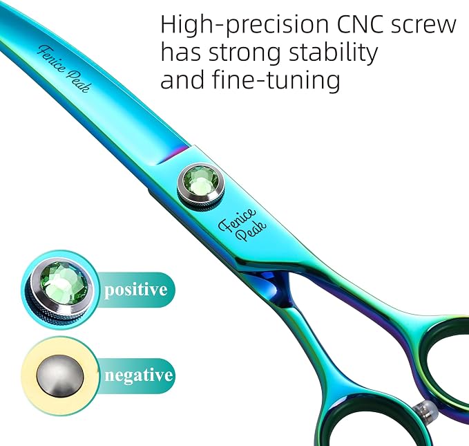 Green Dog Grooming Scissors Set Straight Thinning Curved and Chunker Shears 4PCS Kit with Simulated Emerald Screw 440C Trimming Shears Durable and Sharp
