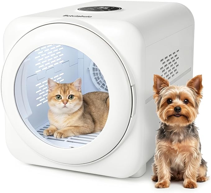 Automatic Pet Dryer Box, 360° Airflow Cat Dryer, Ultra Quiet, Temperature Control, Adjustable Wind Speed, 3 Million Negative Ions, 65L Large Capacity for Cats & Small Dogs