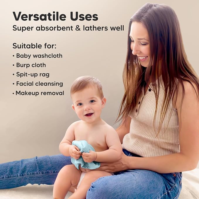 6-Pack Baby Washcloths, Soft Absorbent Washcloths for Face, Body (Mellow) | Viscose from Bamboo Washcloths, Baby Towels, Newborn, Kids, Toddlers, Infant, Gentle on Sensitive Skin, 10x10, Reusable