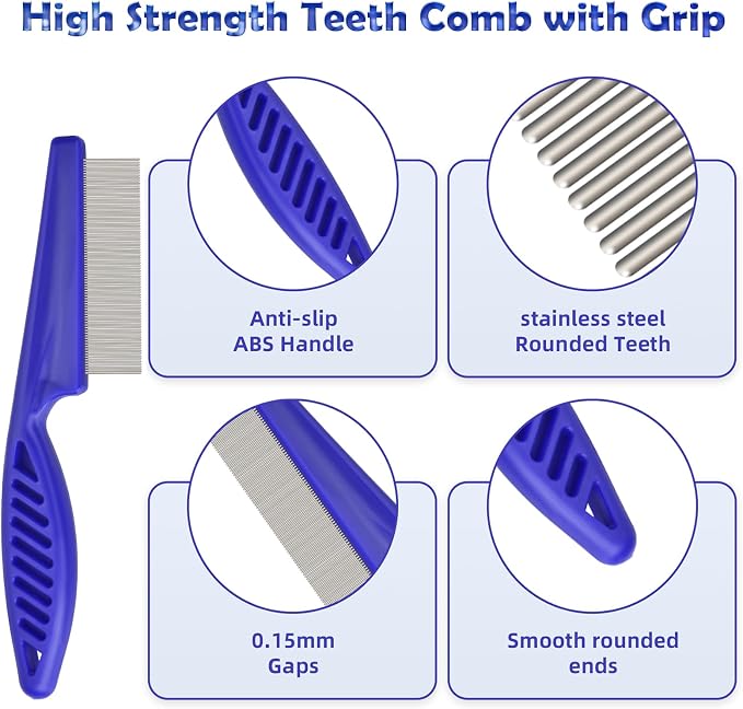 Flea Comb for Cats Dogs, 6 Pack Pet Lice Comb Set Pet Grooming Pets for Small, Medium & Large Pets (Blue)