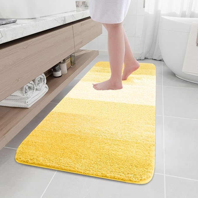 Arotive Microfiber Bathroom Rugs, Shaggy Soft and Absorbent Bath Rug, Thick Plush Machine Washable Dry Bath Mats for Bathroom, Tub and Shower, 59x20, Yellow, Rectangular