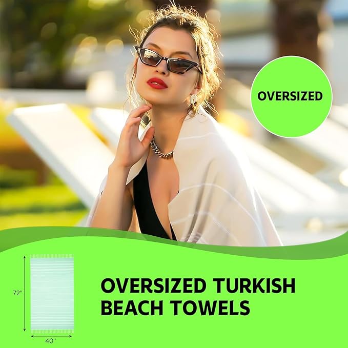 HAVLULAND Turkish Beach Towels, Set of 12, Oversized 72"x40" - Blue | Soft Hammam Peshtemal, Sand Free, Quick-Dry, Absorbent Bath Towel | Lightweight & Compact for Travel, Pool, Gym, Spa