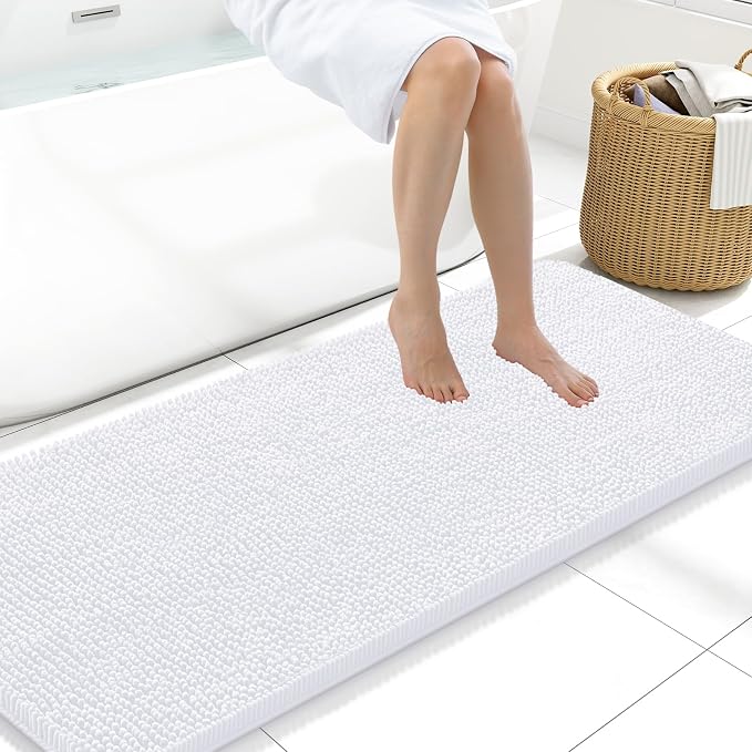 Arotive Bathroom Rugs 59x20, Extra Soft Absorbent Shaggy Chenille Bath Rugs, Machine Washable Rubber Backing Bath Mats for Bathroom Floor Tub and Shower, Home Decor Accessories,White
