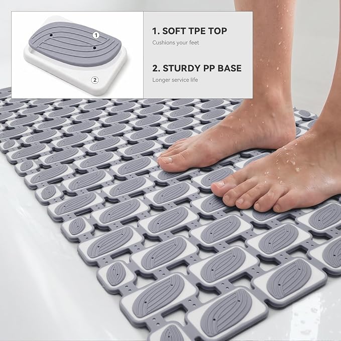 SIXHOME Shower Mat Non Slip Bathtub Mat, Bath Mat for Tub with Strong Suction Cups, Quick Dry Drain Holes, Machine Washable Shower Floor Mat for Elderly & Kids, 27"x16", Dark Grey