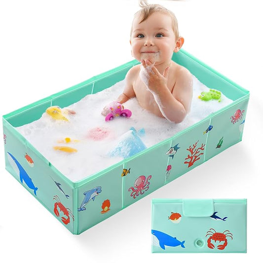 Collapsible Baby Bathtub, Portable Foldable Travel Bath Tub for Infant Toddler, Converts Shower to Tub, No Assembly Folds Flat for Storage, 6M-5 Years, Green
