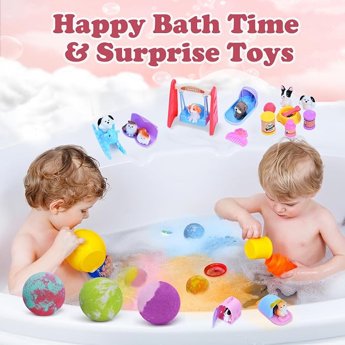 Bath Bombs for Kids with Toys Inside, 6 Pack Kids Bath Bombs with Puppy Dolls & Dog Pretend Playset Bath Toys，Surprise Birthday Gifts for Girls Boys, Bubble Bath Fizzies Ball Gift Set