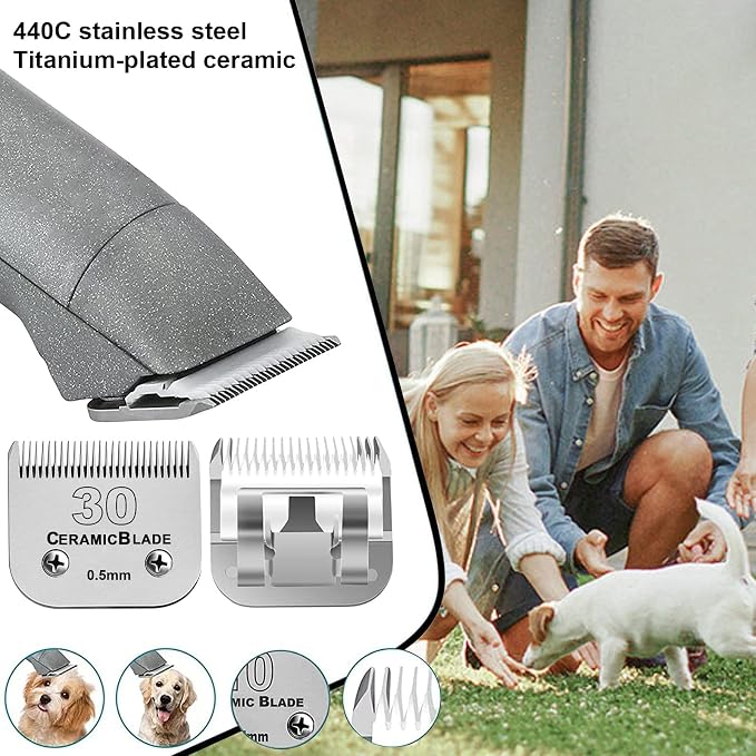 #30 Blade Dog Grooming Replacement Blades Compatible with Andis Dog Clipper | For Wahl KM Series /Oster A5 Dog Clippers Detachable Ceramic & Stainless Steel Blade,Size-30, 1/50-Inch Cut Length (64260)