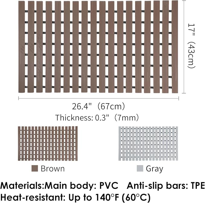 SHIMOYAMA Shower Floor Mat, Non Slip Bathtub Mat with Double-Sided Anti-Skid Design, 26 x 17 Inch Absorbent Quick-Dry Shower Mat for Bathroom Floor, Gray