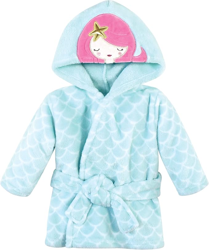 Hudson Baby Unisex Baby Plush Animal Face Bathrobe, Mermaid, 0-9 Months