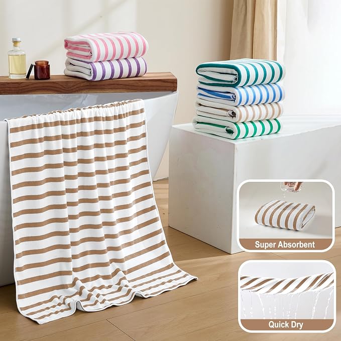 JML Beach Towels Set of 2, 30" x 60", Large Microfiber Bath Towel Cabana Stripe, Quick Drying Absorbent for Sauna, Shower, Gym, Summer Party, Sport, Swimming, Pool, Yoga, Camping, Coffee