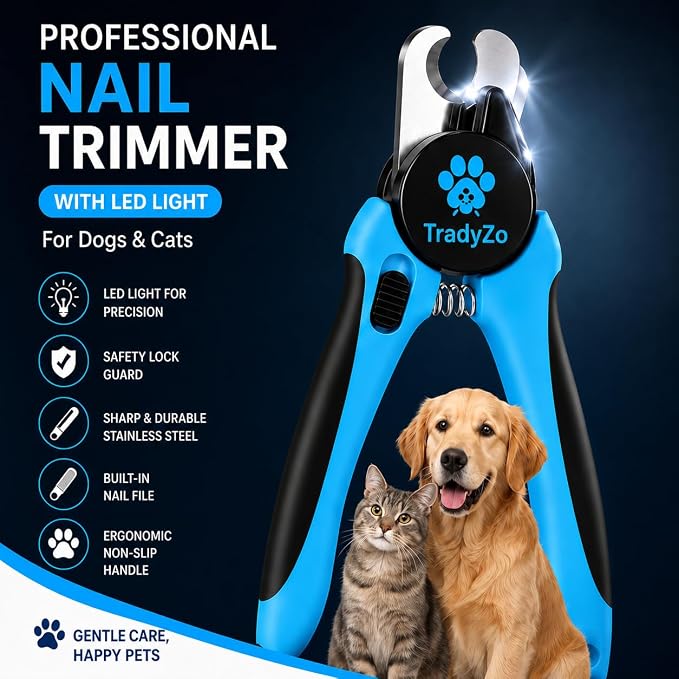 LED Dog Nail Clippers with Light, Pet Nail Trimmer for Dogs & Cats, Sharp Toenail Clipper with Quick Sensor, Thick Claw Cutter for Large, Small & Puppy Pets, Grooming Tool