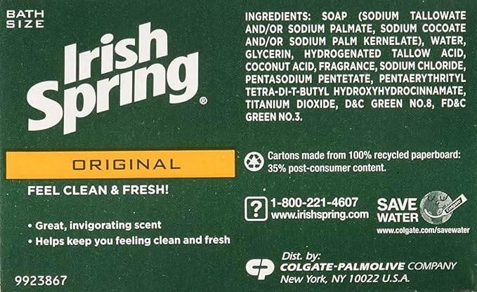 Irish Spring Original Deodorant Bar Soap, 3.20 oz bars, 2 ea