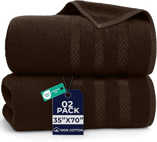 DAN RIVER 2 Pack Luxury Bath Sheets 35x70, 600 GSM, Soft & Quick Dry 100% Ring Spun Cotton Towels Ideal for Hotels, Spas, Gyms & Salons Extra Large, Brown