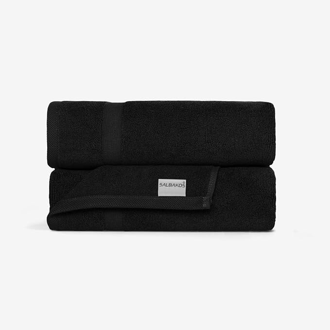 SALBAKOS 100% Turkish Cotton Bath Mat Towel Set of 2 Piece Black | 20x34 in Large Bath Mats | Luxury Hotel Quality, Thick, Absorbent, Quick Dry Bathmats for Bathroom & Toilet (Black, 2 Bath Mats)
