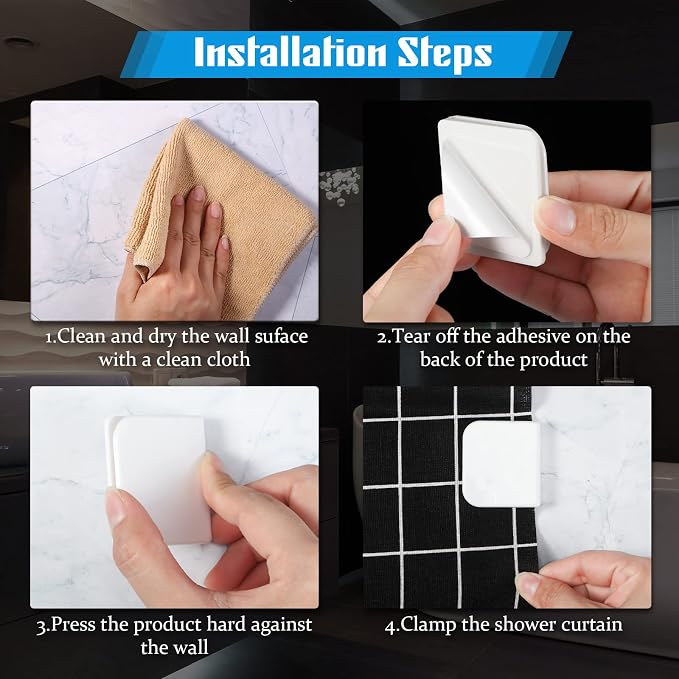 8 Pieces Bathtub Shower Splash Guards Curtain Clips Set for Shower Liners and Curtains to Keep Water Windproof Acrylic Adhesive Splash Holder (White)