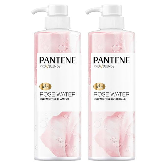 Pantene Sulfate Free Shampoo and Conditioner Set, Rose Water, Soothing and Moisturizing, Infused with Vitamin B5, for all Hair Types, Safe for Color Treated Hair, Pro-V Blend, 17.9 Fl Oz Each, 2 Pack