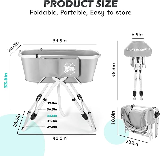 Premium Elevated Portable & Foldable Dog Bathtub – 5 Adjustable Heights for Back-Friendly Grooming. Portable Indoor/Outdoor Pet Washing Station, Supports Small & Medium Dogs, Cats